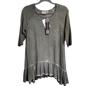 Anthropologie NWT Dantelle Medium Ruffle Hem Drop Waist Women's Top Stone Wash